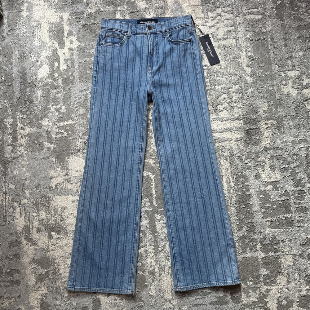 NWT Veronica Beard Blue Striped Flare Jeans - Picture 2 of 12